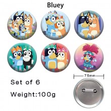 75MM Bluey anime tinplate brooch pins set(6pcs a s...