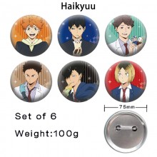 75MM Haikyuu anime tinplate brooch pins set(6pcs a set)