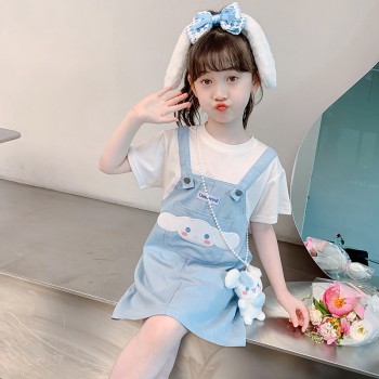 Cinnamoroll Sanrios Fake Two Pieces Short Sleeve Strap Dress