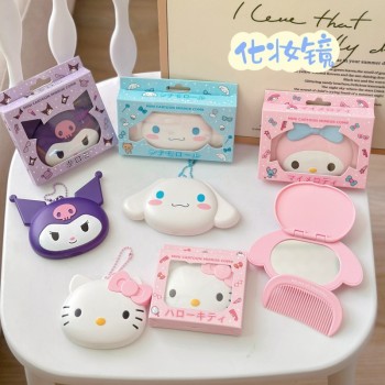 Sanrio Melody kitty Cinnamoroll Kuromi Folding Makeup Mirror With Comb