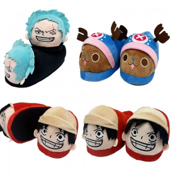 One Piece Luffy Zoro Choper anime plush shoes slippers a pair