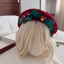 Vintage Christmas Style Bow Beret Hat