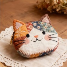 Cartoon Cat Color Blocked Fabric Coin Purse wallet