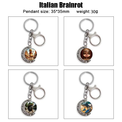 Italian Brainrot Two-sided Rotatable Round Crystal Key Chain Ring