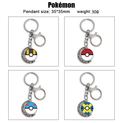 Pokemon  Two-sided Rotatable Round Crystal Key Chain Ring