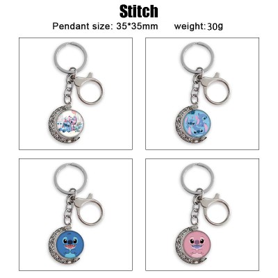 Stitch Two-sided Rotatable Round Crystal Key Chain Ring
