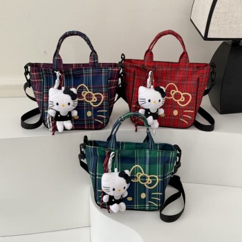 Hello Kitty anime grid ins handbag satchel shoulder bag