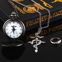 Fullmetal Alchemist anime pocket watch+ring+necklace set