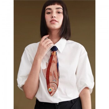 Funny Embroidery Knot-free Fish Ties