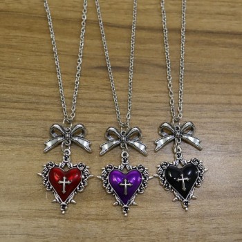Y2K Gothic Bow Heart Pendant Necklace