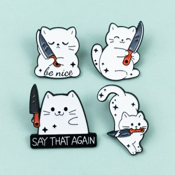 Cute White Cat anime Alloy Enamel Badges Brooch Pins