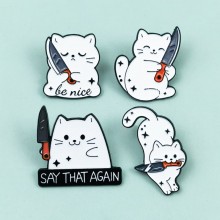 Cute White Cat anime Alloy Enamel Badges Brooch Pins