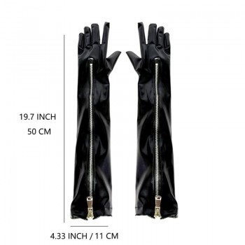 50cm Black Zipper Patent Leather Long Gloves a pair