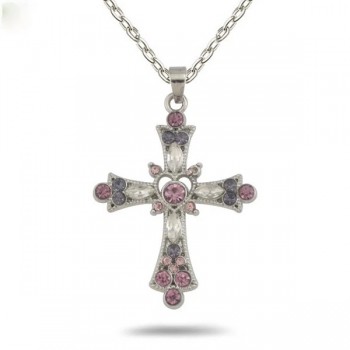 Vintage Color Zircon Cross Virgin Pendant Necklace Charm