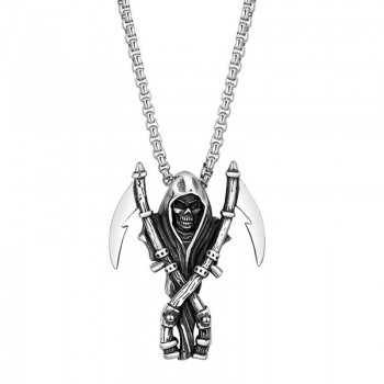 Vintage Death Skeleton Skull Grim Reaper Pendant Necklace