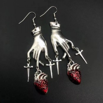 Gothic Vintage Punk Bloody Heart Dagger Drop Earrings