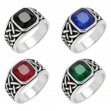 Vintage Ethnic Viking Knot Rune Square gemstone Ri...