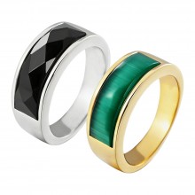 Vintage Men Bar Green Jade Stone Titanium Steel Ri...