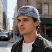 Yuppie Style Retro Denim Skull Cap Washed Denim Ha...