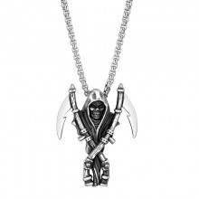 Vintage Death Skeleton Skull Grim Reaper Pendant N...