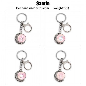 Sanrio kitty Cinnamoroll Two-sided Rotatable Round Crystal Key Chain Ring