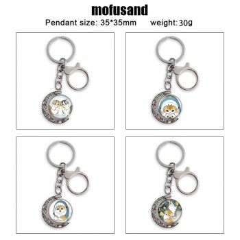 Shark Cat Two-sided Rotatable Round Crystal Key Chain Ring