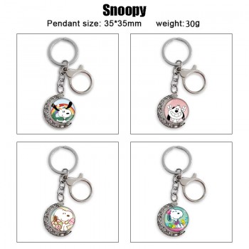 Snoopy Two-sided Rotatable Round Crystal Key Chain Ring