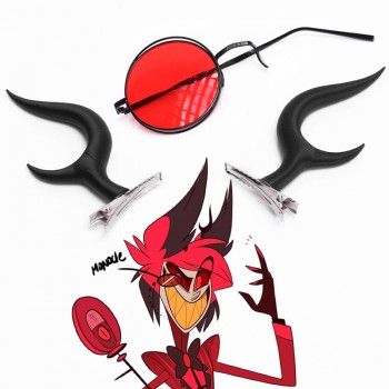 Hazbin Hotel Alastor Cosplay Headwear Demon Horns Hairpin Glasses