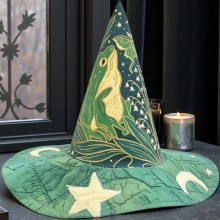 Halloween Unique Handmade Quilted Green Frog Wizard Witch Hat