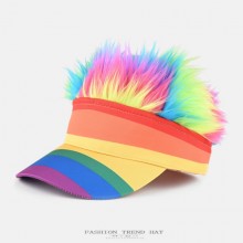 Rainbow Stripe Sun Visor Hat Baseball Cap with Fau...