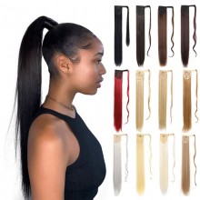 Synthetic Ponytail Long Straight Wrap Fake Hairpie...